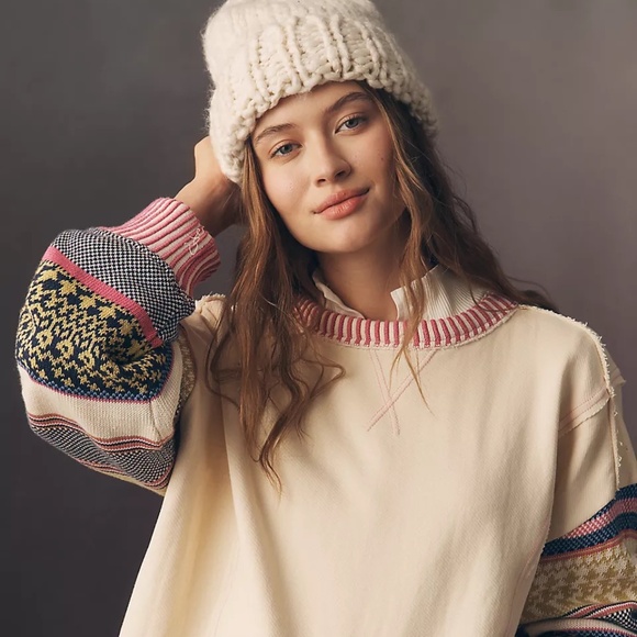 NWT Anthropologie By Anthropologie Chunky Knit Craft Beanie Pink Tan